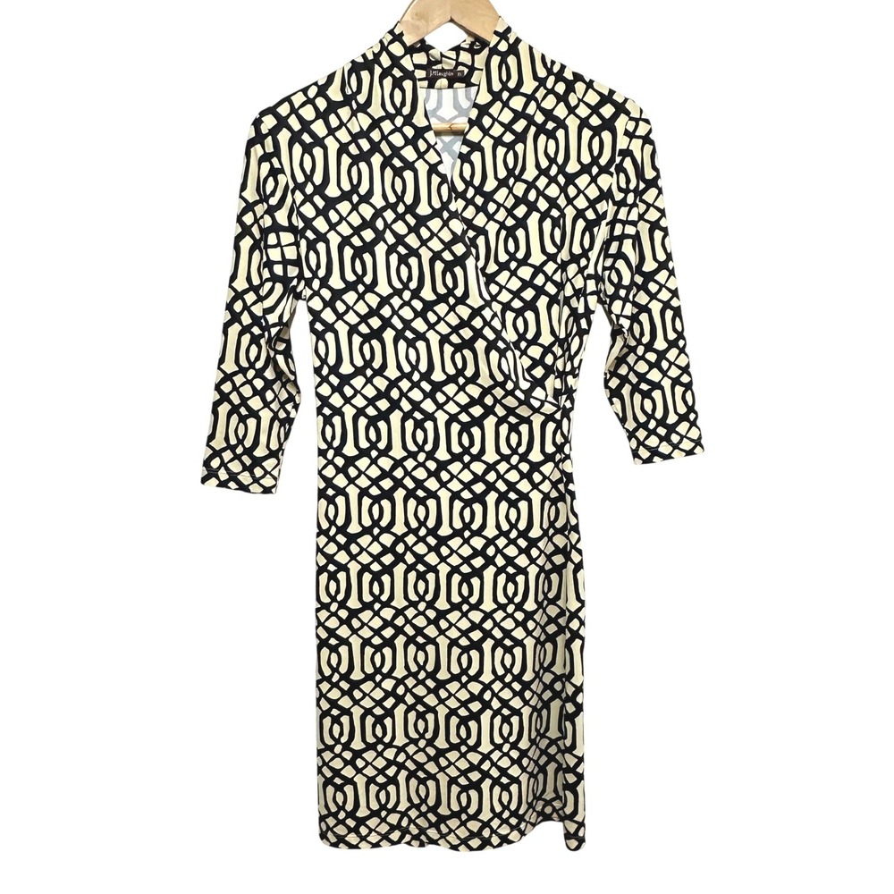 J. McLaughlin Faux Wrap Links‎ Dress Womens XS Neutral 3/4 Sleeve Catalina Cloth
